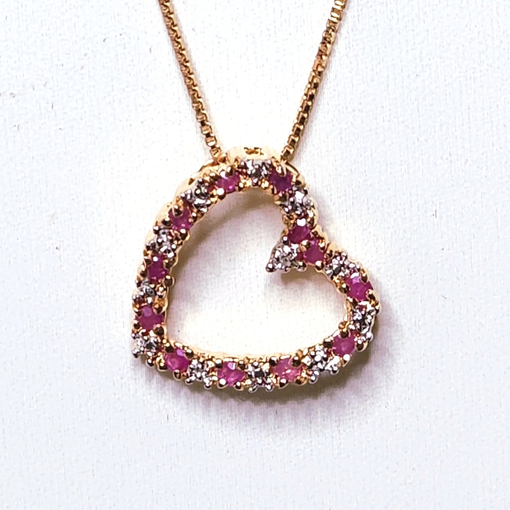 Ruby-Diamond necklace heart &  circle earrings 18k gold red & clear stones nwt - Picture 5 of 13